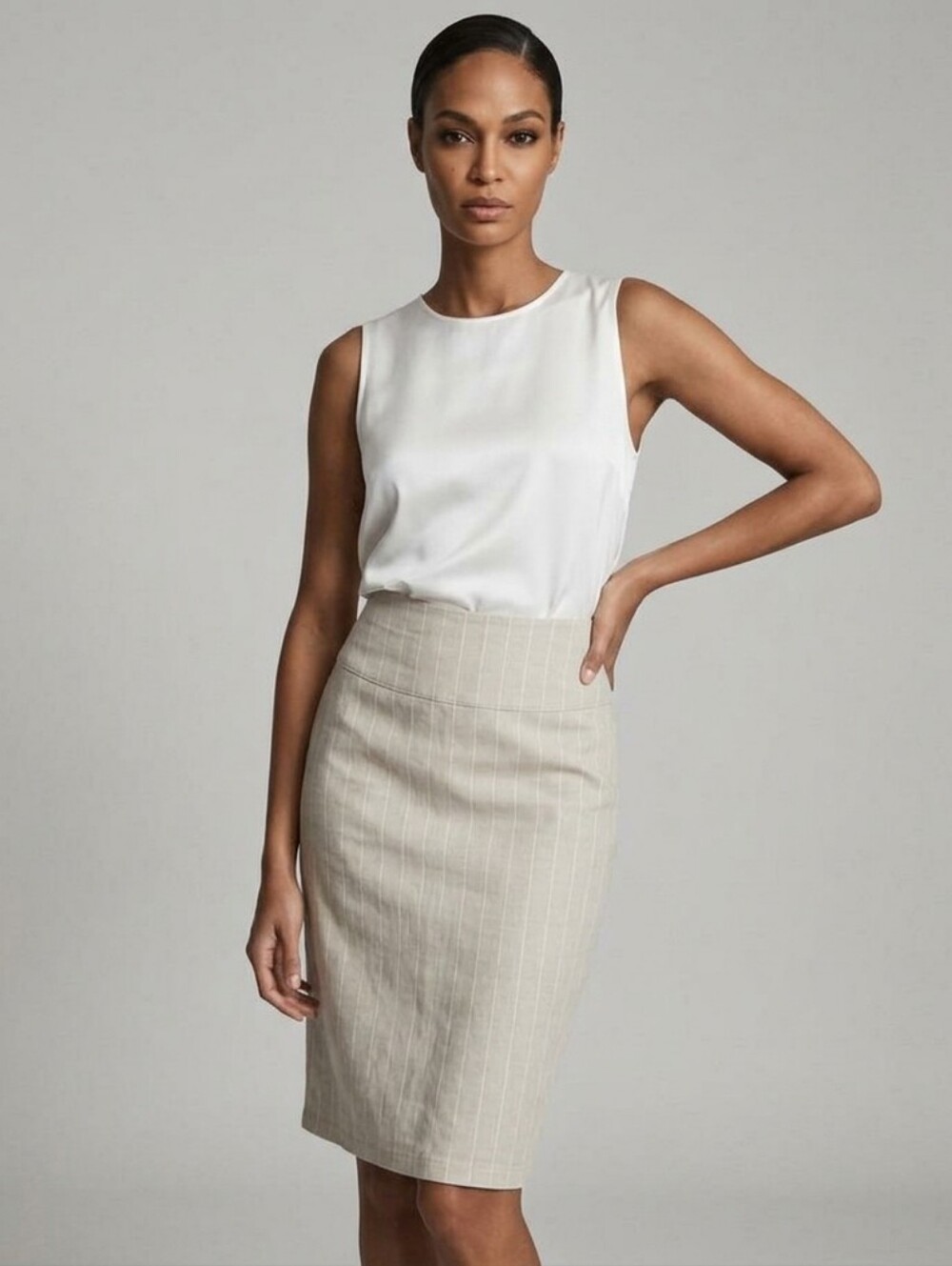 Sarah Pacini | Linen-blend Pinstripe Pencil Skirt